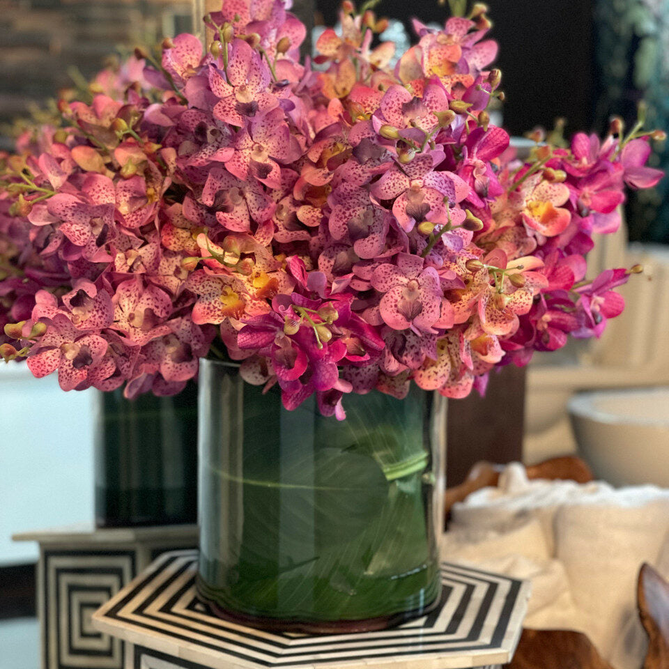 Gemischte Mokara-Orchideen im großen Rota-Zylinder